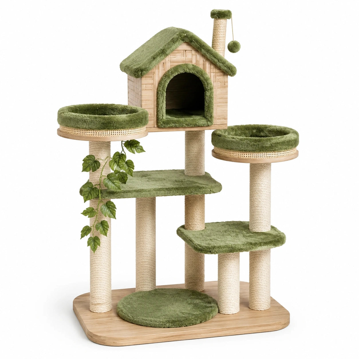 Arbre à chat en bois et polyester vert 120 cm