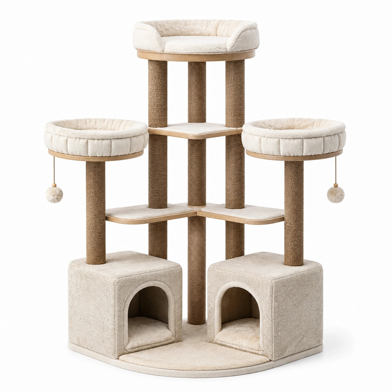 Arbre à chat en bois et sisal beige/marron, 140 cm