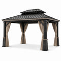 Pavillon en acier avec rideaux en polyester beige