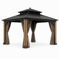 Pavillon de jardin en métal avec rideaux en polyester marron