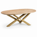 Table à manger ovale en chêne avec pieds en métal doré 200 cm