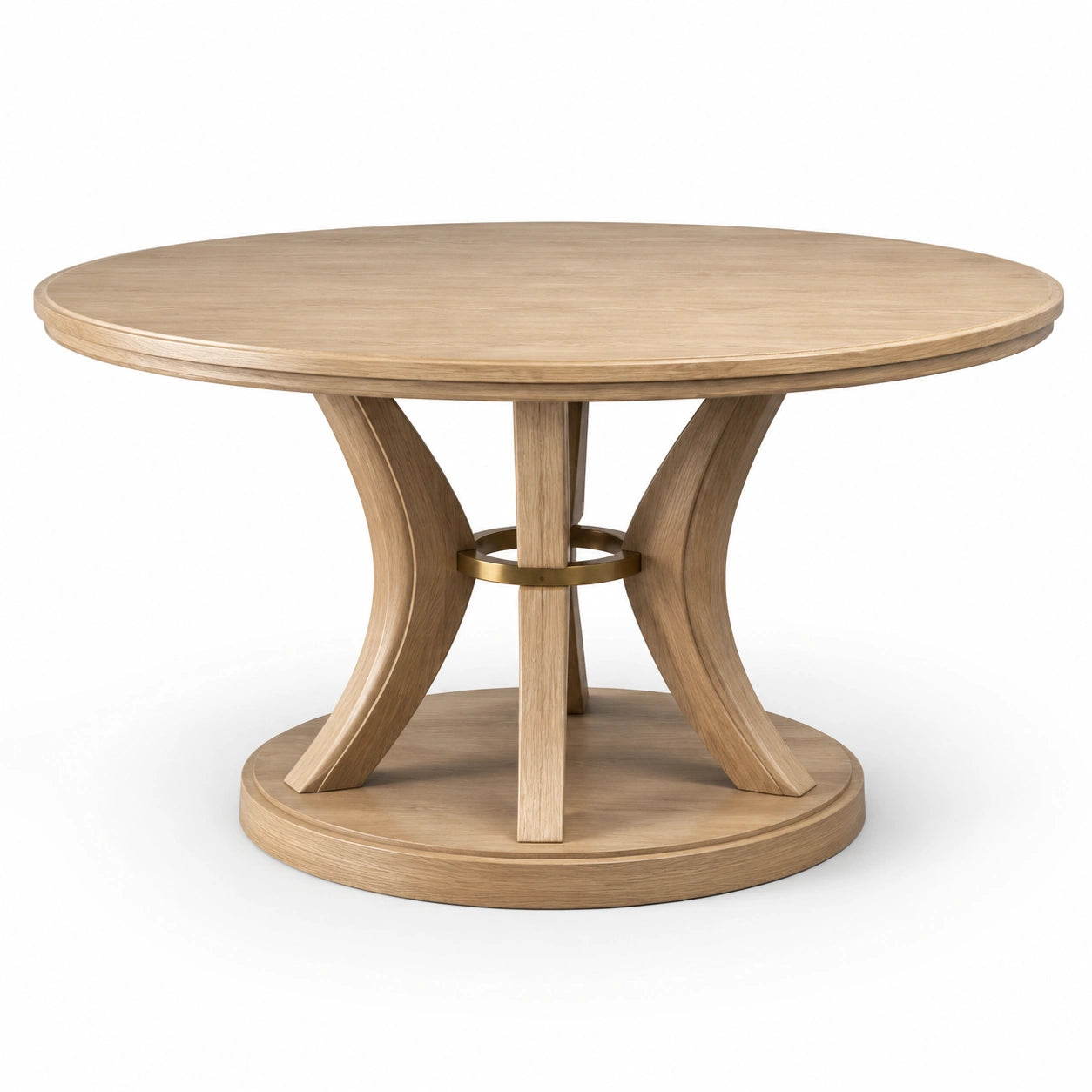 Table ronde en bois de chêne avec anneau en métal, diamètre 120 cm