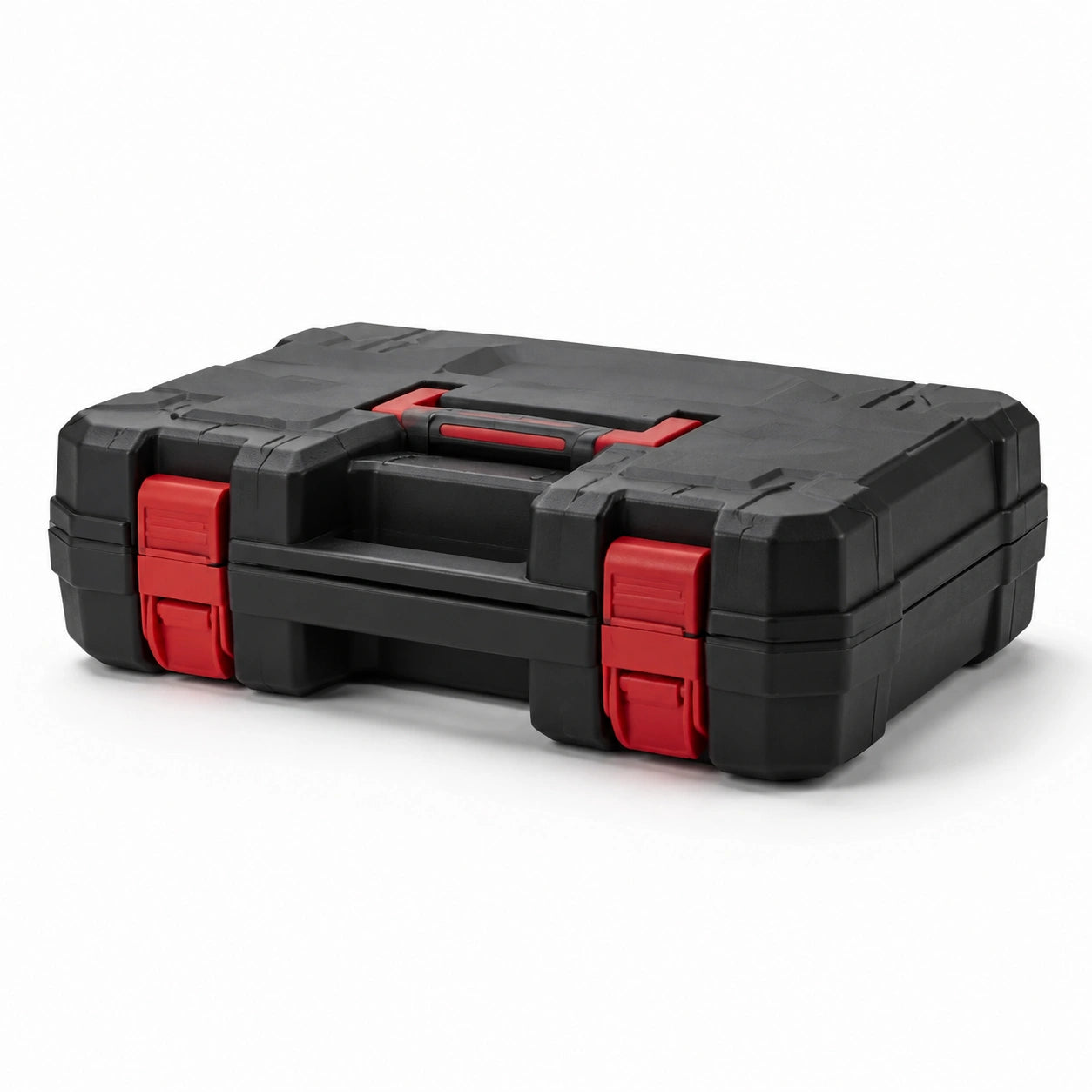 Coffret en plastique noir avec fermetures rouges