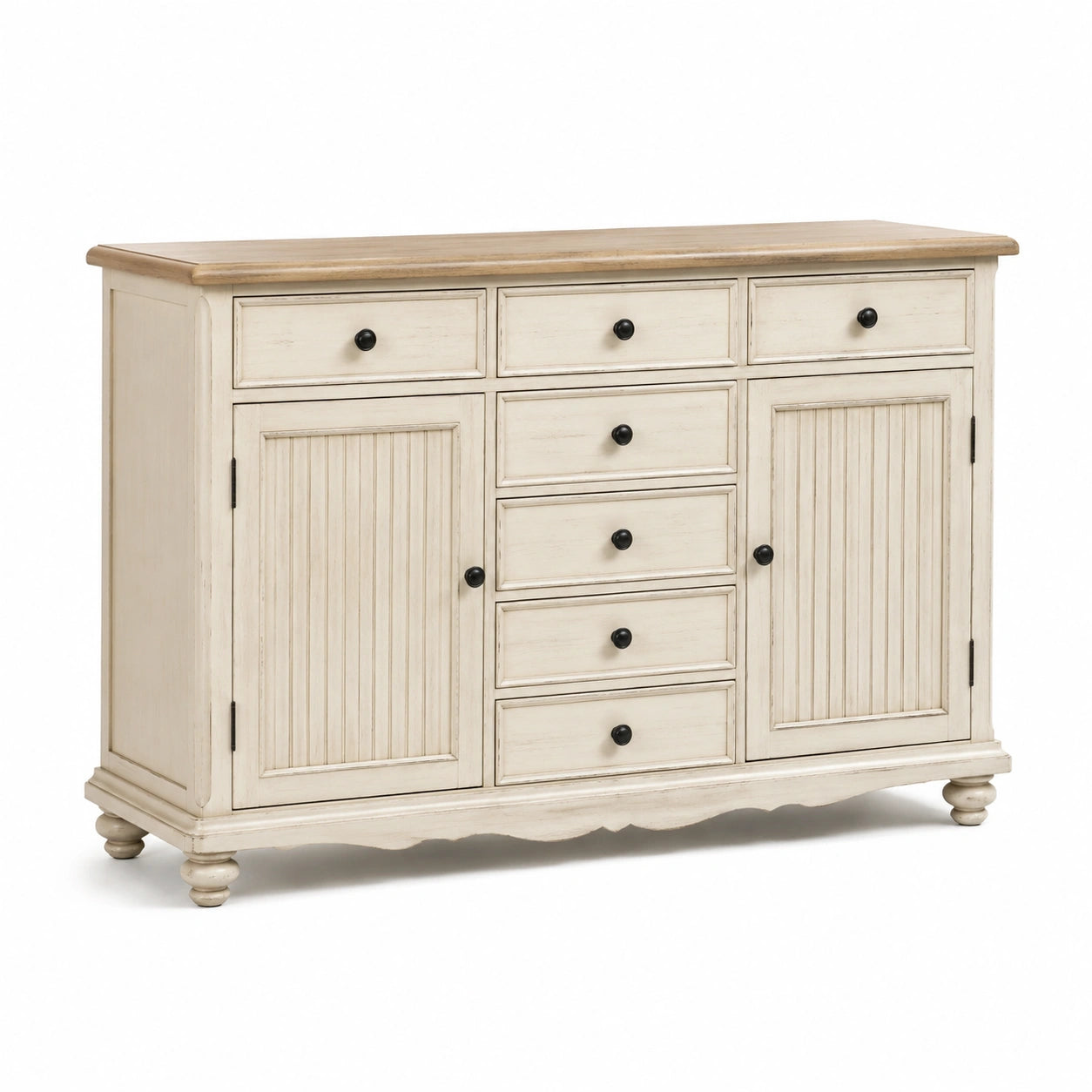 Buffet en bois massif crème avec tiroirs et portes