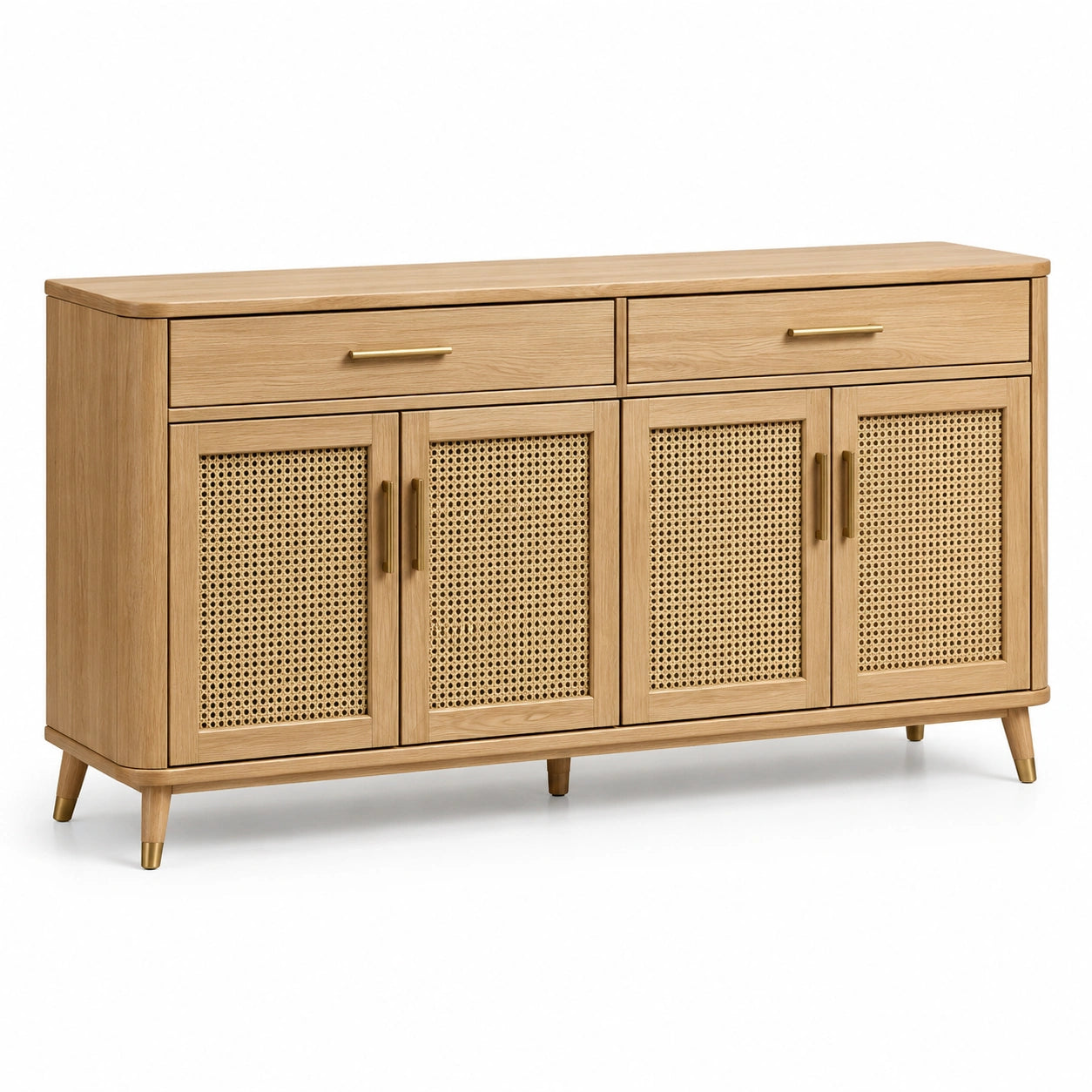 Buffet en bois de chêne avec portes en rotin