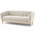 Canapé 3 places en tissu polyester beige avec pieds en métal doré