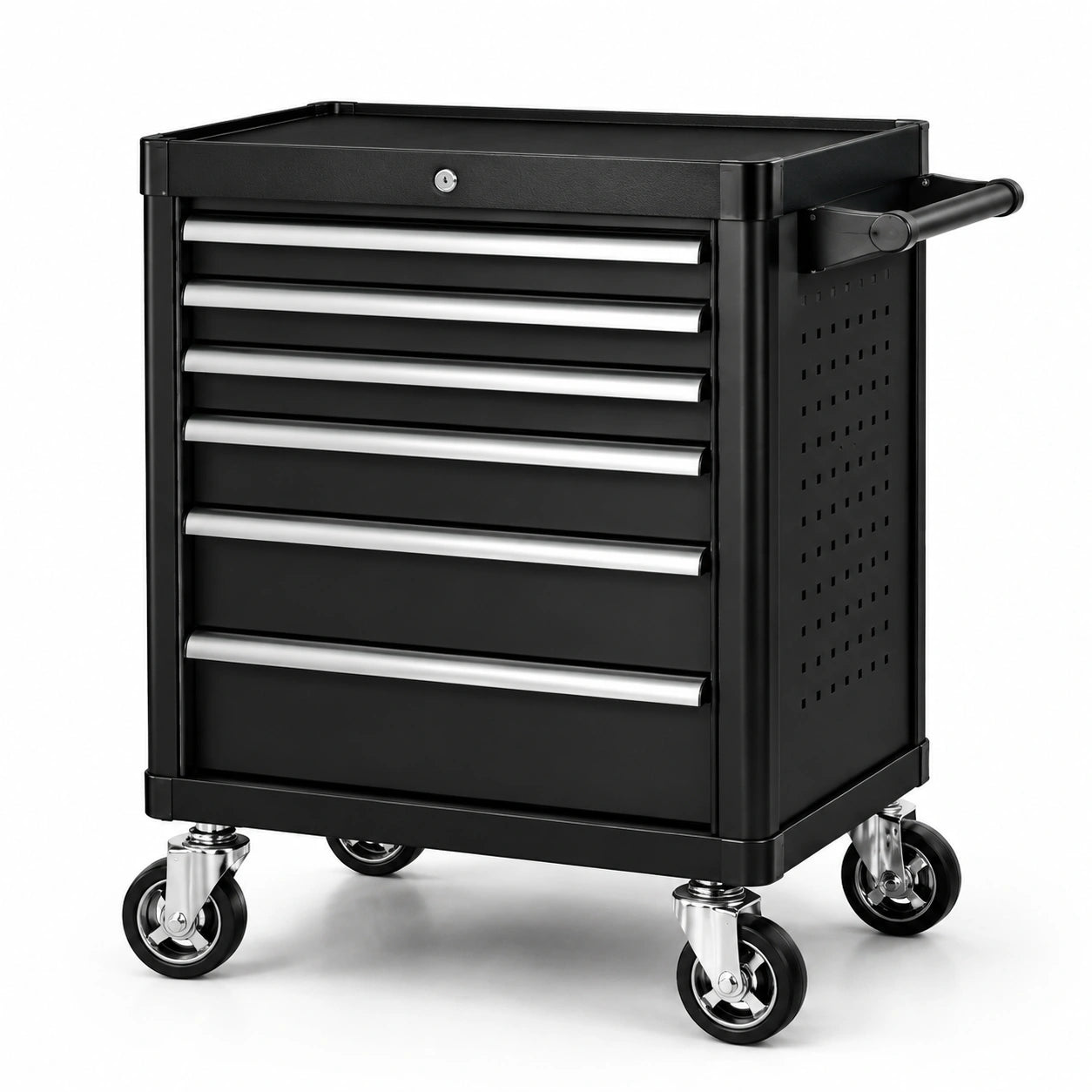 Chariot à outils en métal noir 6 tiroirs avec roulettes