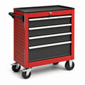 Chariot à outils en métal rouge et noir avec 5 tiroirs