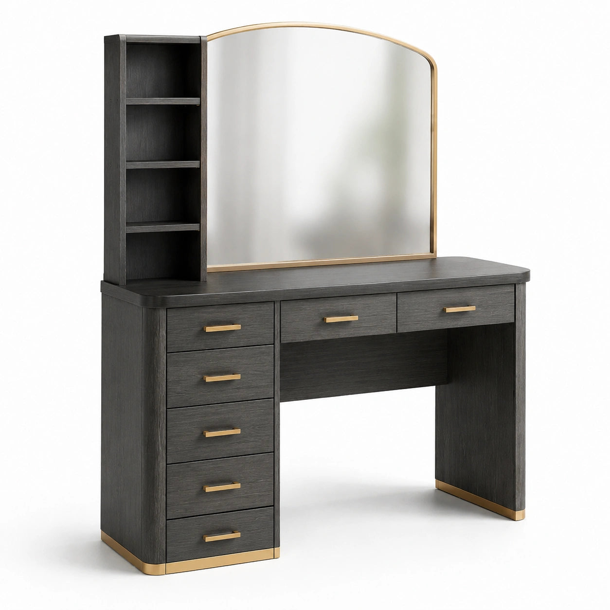Coiffeuse avec miroir en MDF noir et doré