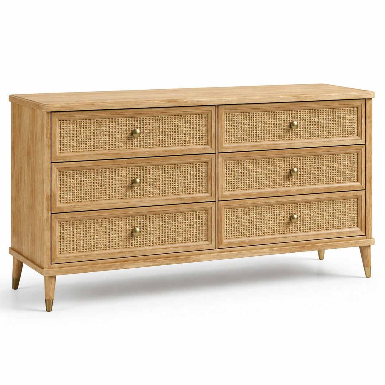 Commode en bois massif et rotin tissé, 120 cm