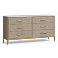 Commode à 6 tiroirs en bois et marbre chêne clair 150x45x85 cm