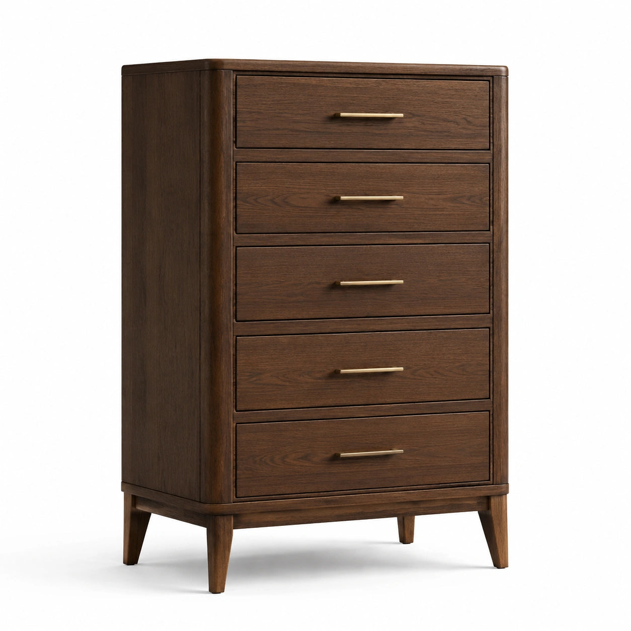 Commode en bois avec cinq tiroirs en chêne brun
