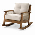 Fauteuil à bascule en bois avec coussins en tissu polyester beige