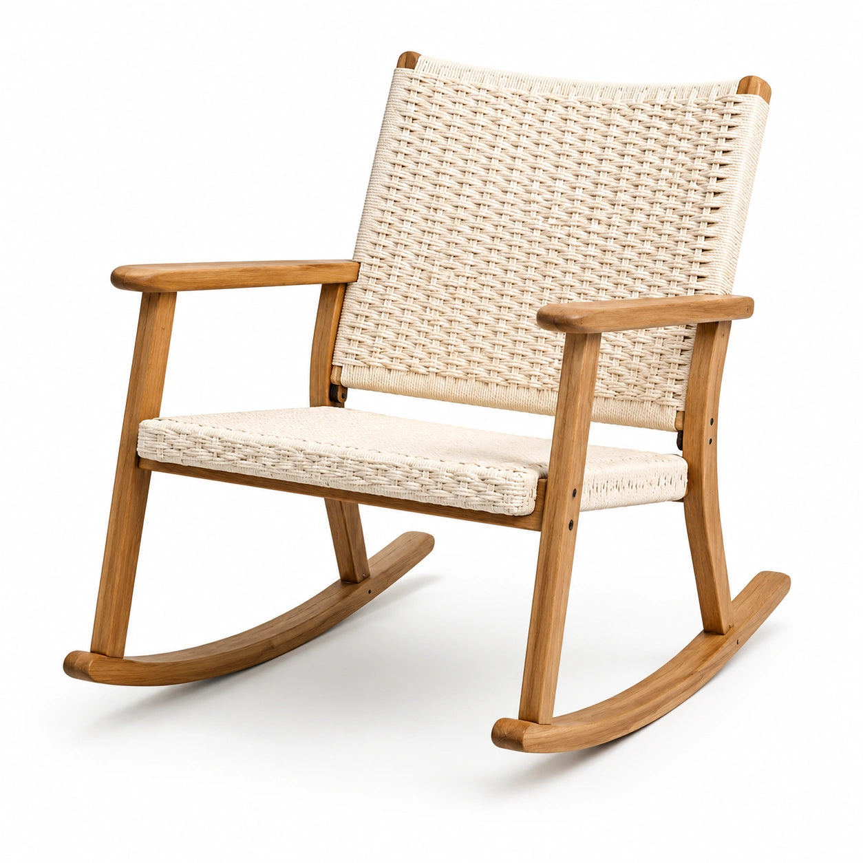 Chaise à bascule en bois de chêne et corde synthétique beige