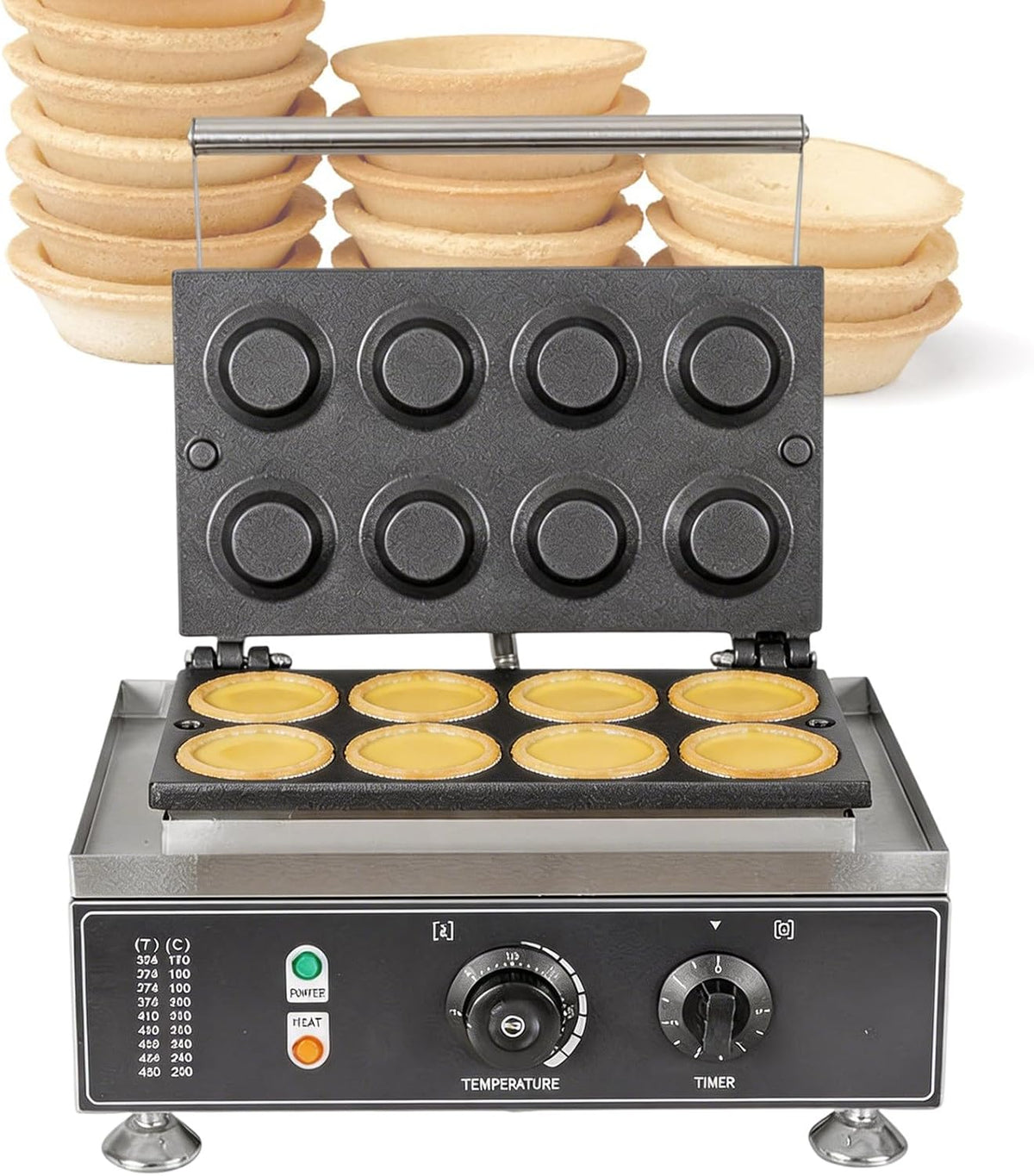 Wangyingxu Machines à gaufres et croques, Machine à tartelettes 8 cavités, 1550 W, 110-220 V, Noir, Machine Commerciale à Coquilles de Tartes aux Œufs