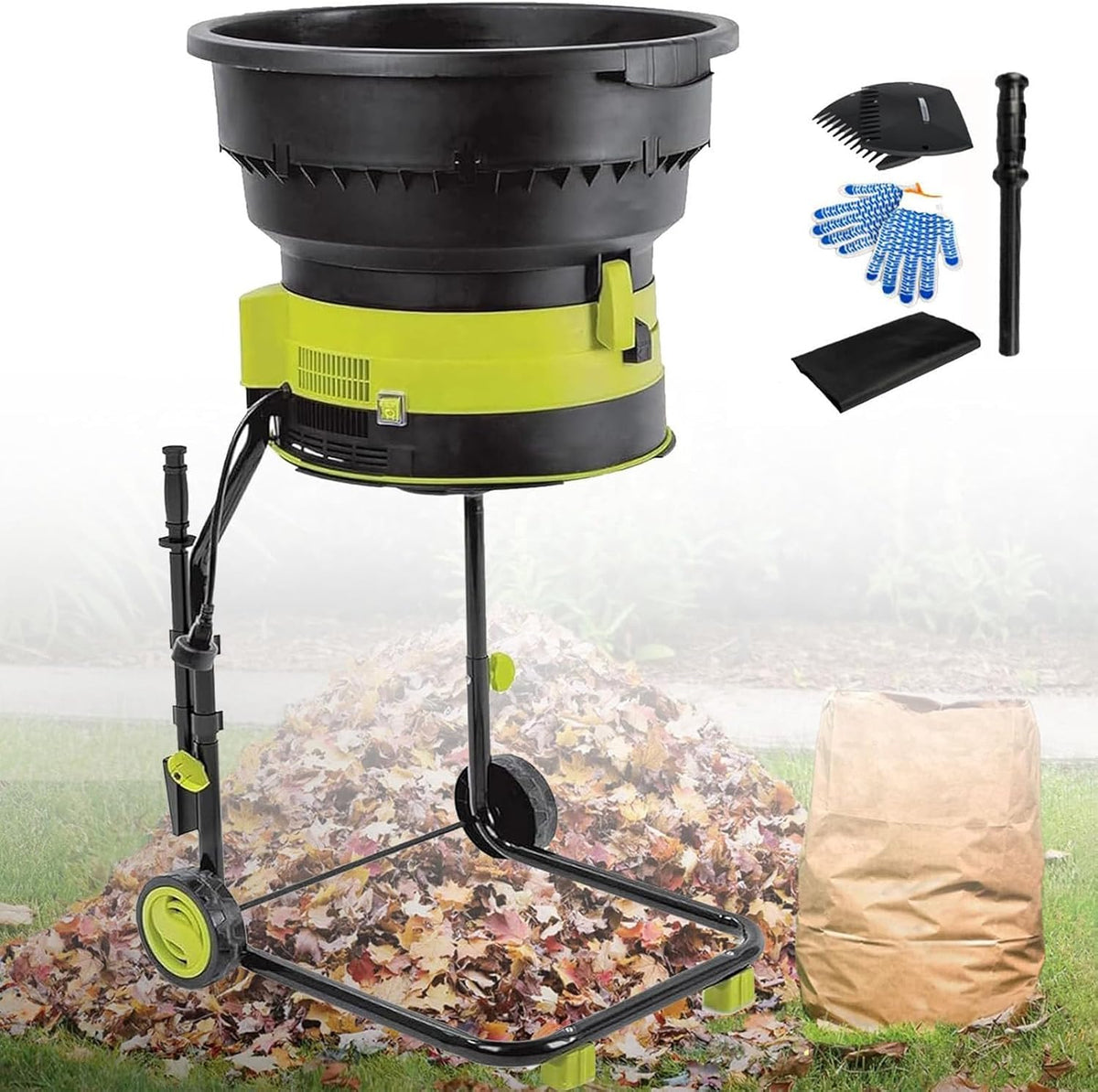 ZHIGUANYUN broyeur, 2 500 W, 50M, Noir, de Feuilles électrique, Compost sans Lames avec Roues et Sac de Rangement