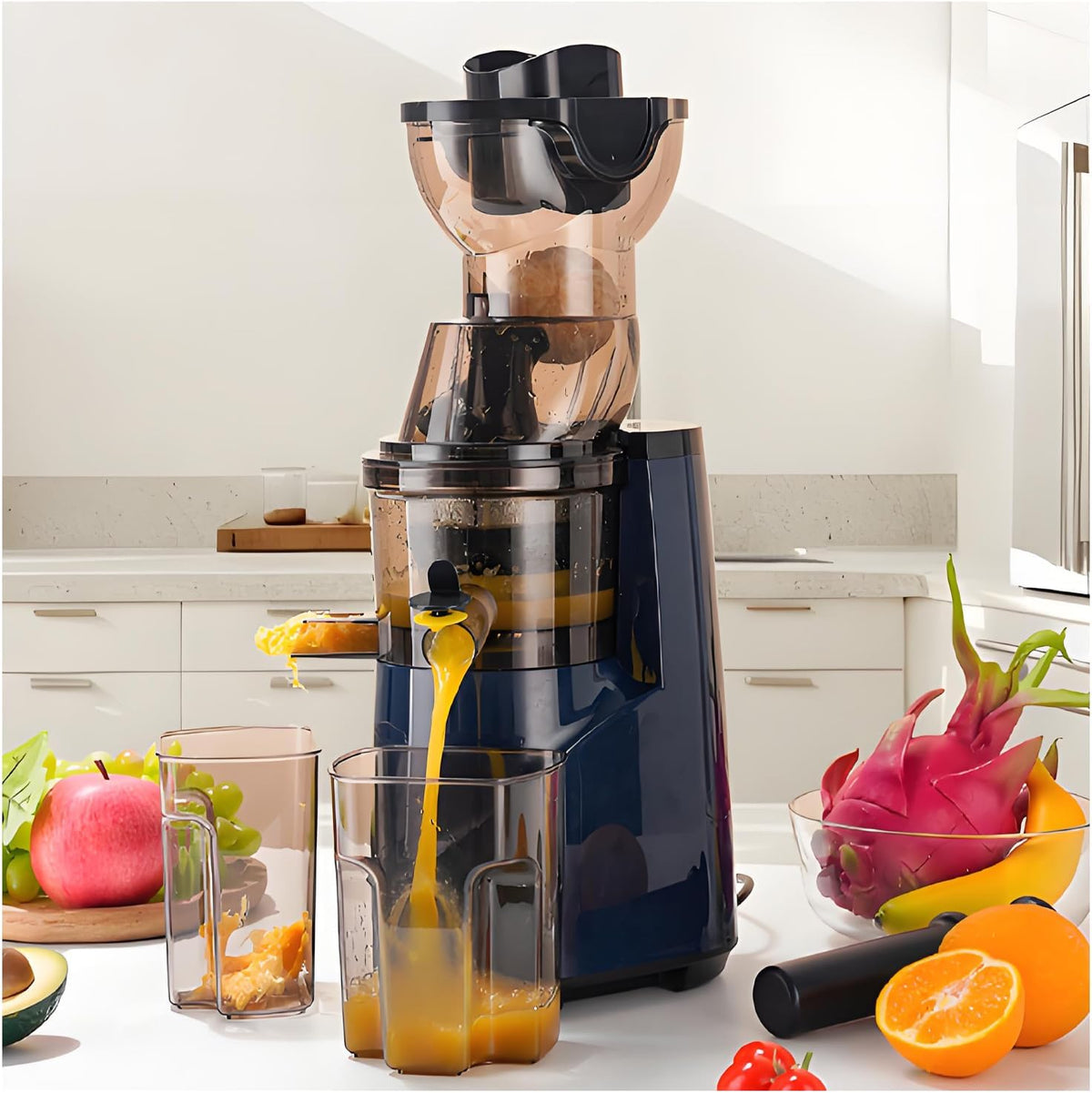 BNZCZY Extracteurs de jus à vis simple, Noir, Extracteur de Jus avec 2 en 1 Orifice d'alimentation, Séparation du Jus et des Résidus