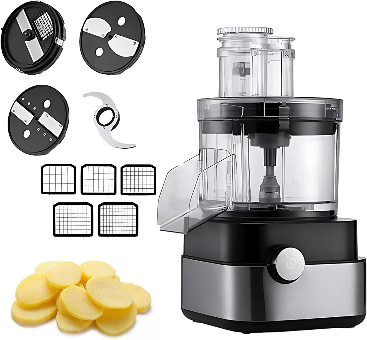 Acentesoft robot de cuisine, 27 x 25 x 37 cm / 10,6 x 9,8 x 14,5 pouces, 5 L, 600 W, 110 V/230 V, 600 W, Noir, Industriel 5 en 1