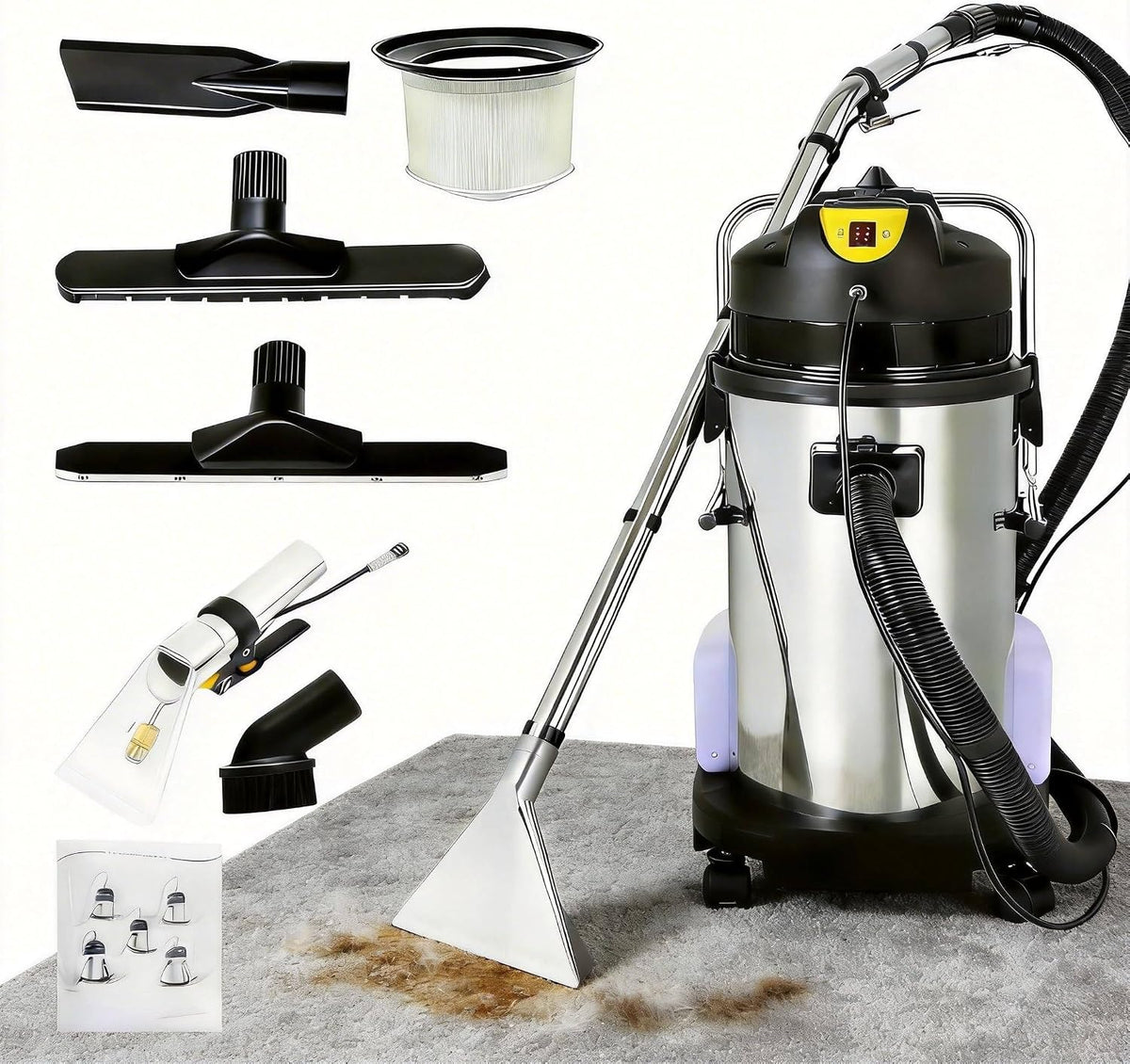 Sunseota aspirateur eau et poussière, 40 L, acier inoxydable, Noir, Nettoyeur de Tapis Professionnel 3 en 1