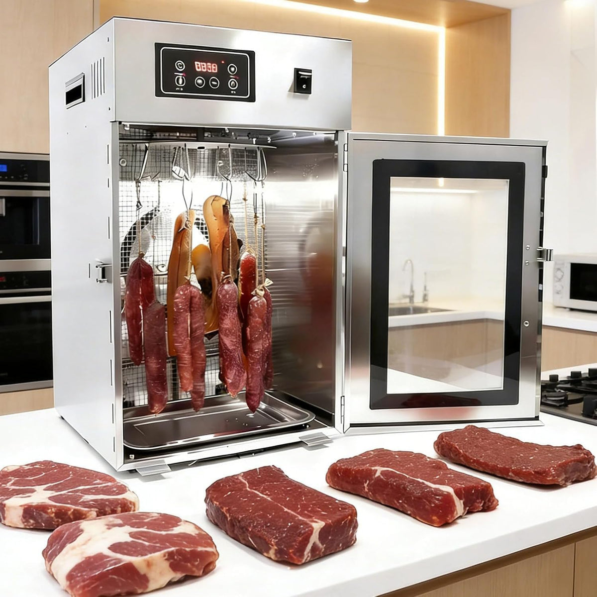 Suyaoquant déshydrateur alimentaire, 340 × 400 × 550 mm, 800 W, acier inoxydable, Gris, Sechoir Viande Charcuterie