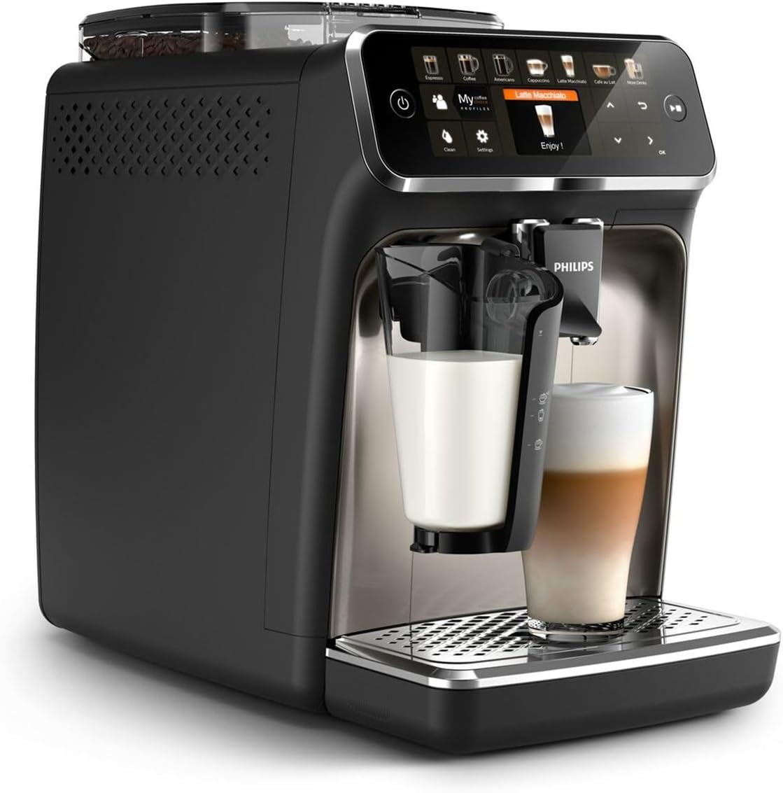 PHILIPS broyeur, Noir, Série 5400 /Chrome EP5447/90 Machine Expresso, 12 Boissons, Carafe LatteGo