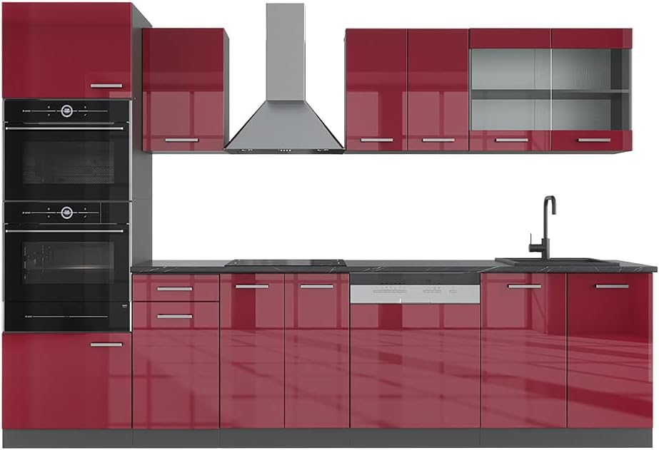 Vicco armoire, 300 cm, Rouge, Cuisine R-Line, Brillant