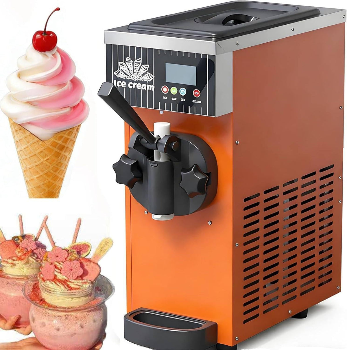 FJYAWEN sorbetière, ZB-BQL28, 20 x 40 x 51 cm, 450 W, 3,5 L, Acier inoxydable, Orange, Professionnelle, Nettoyage Automatique
