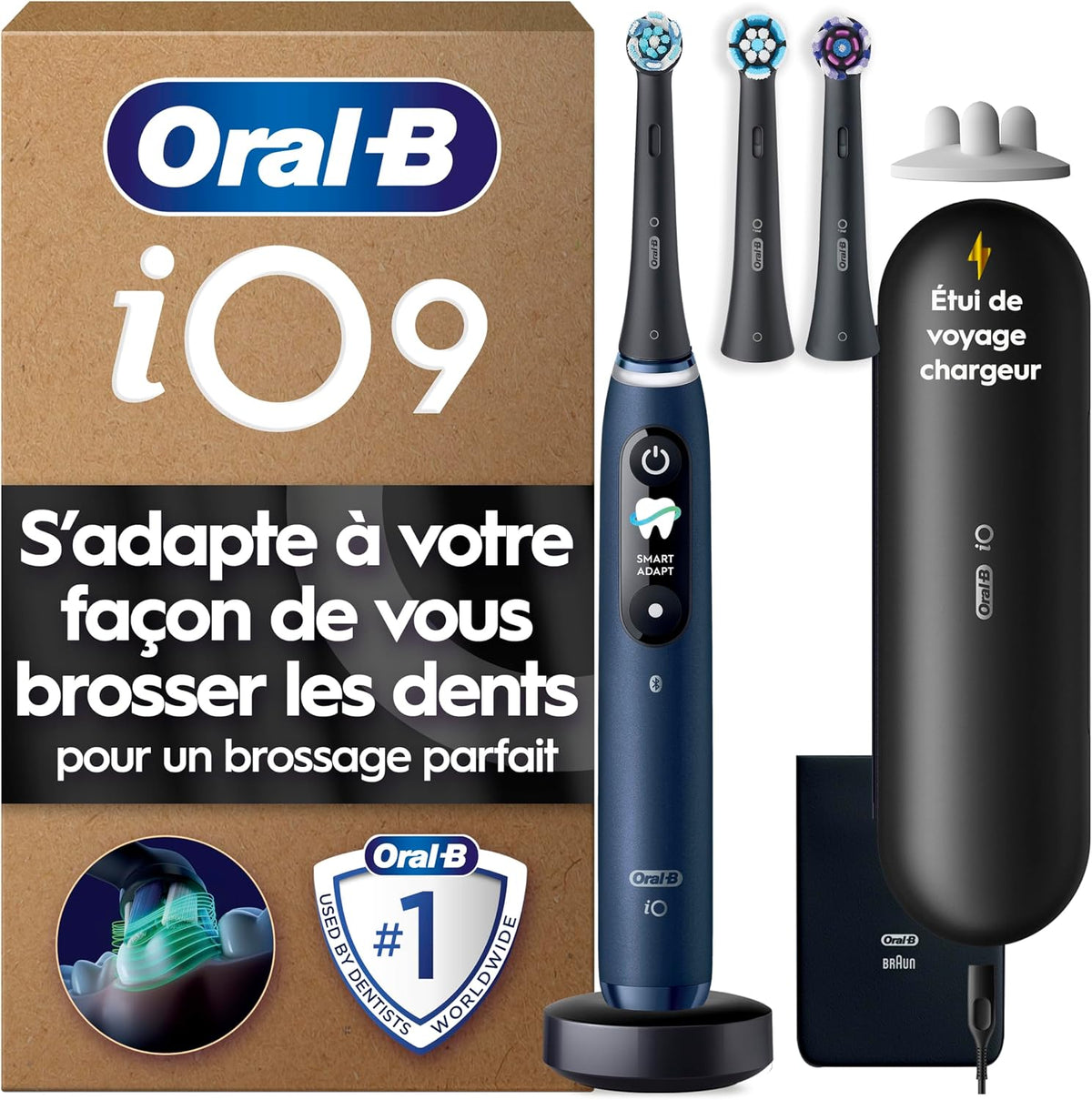 Oral-B Rotatives, Bleu, Brosse à Dents Electrique iO 9, 3 Brossettes de Rechange