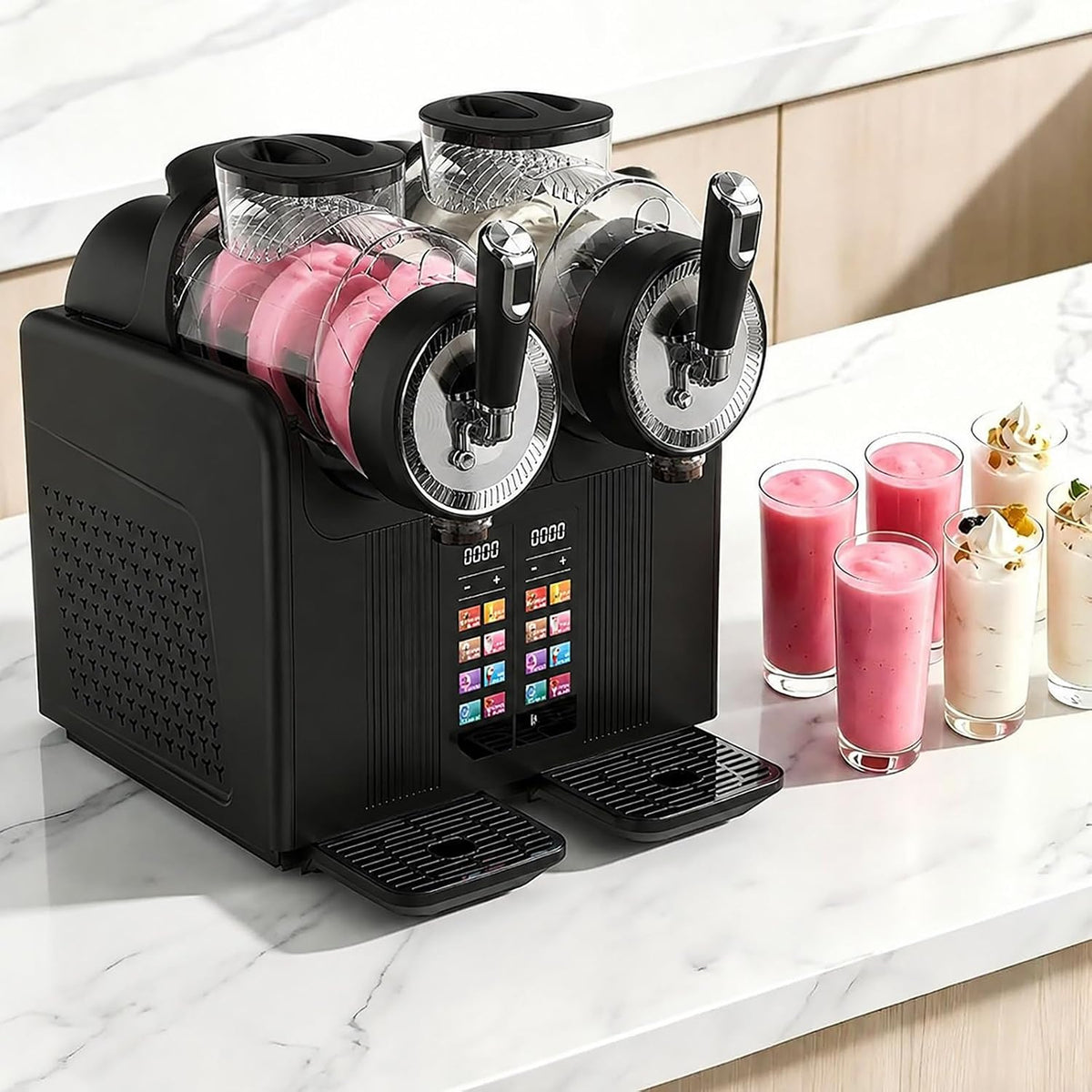 RoyceBee sorbetière, 2,0 L × 2 cuves, 380 W, Noir, Machine à Boissons Glacées Commerciale, Machine à Granités avec Contrôle Tactile