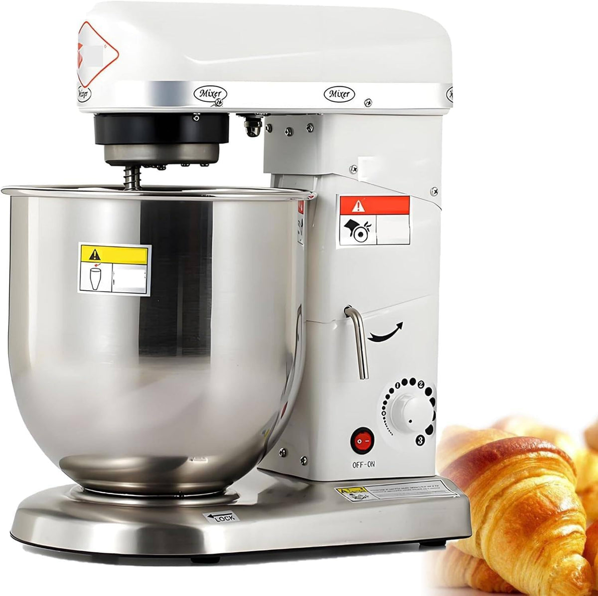 ByBoDi robot de cuisine, 5 L / 7 L / 10 L, 350 W / 500 W, 7 L, Acier inoxydable, Argenté/Blanc, Robot pâtissier Professionnel sur Socle