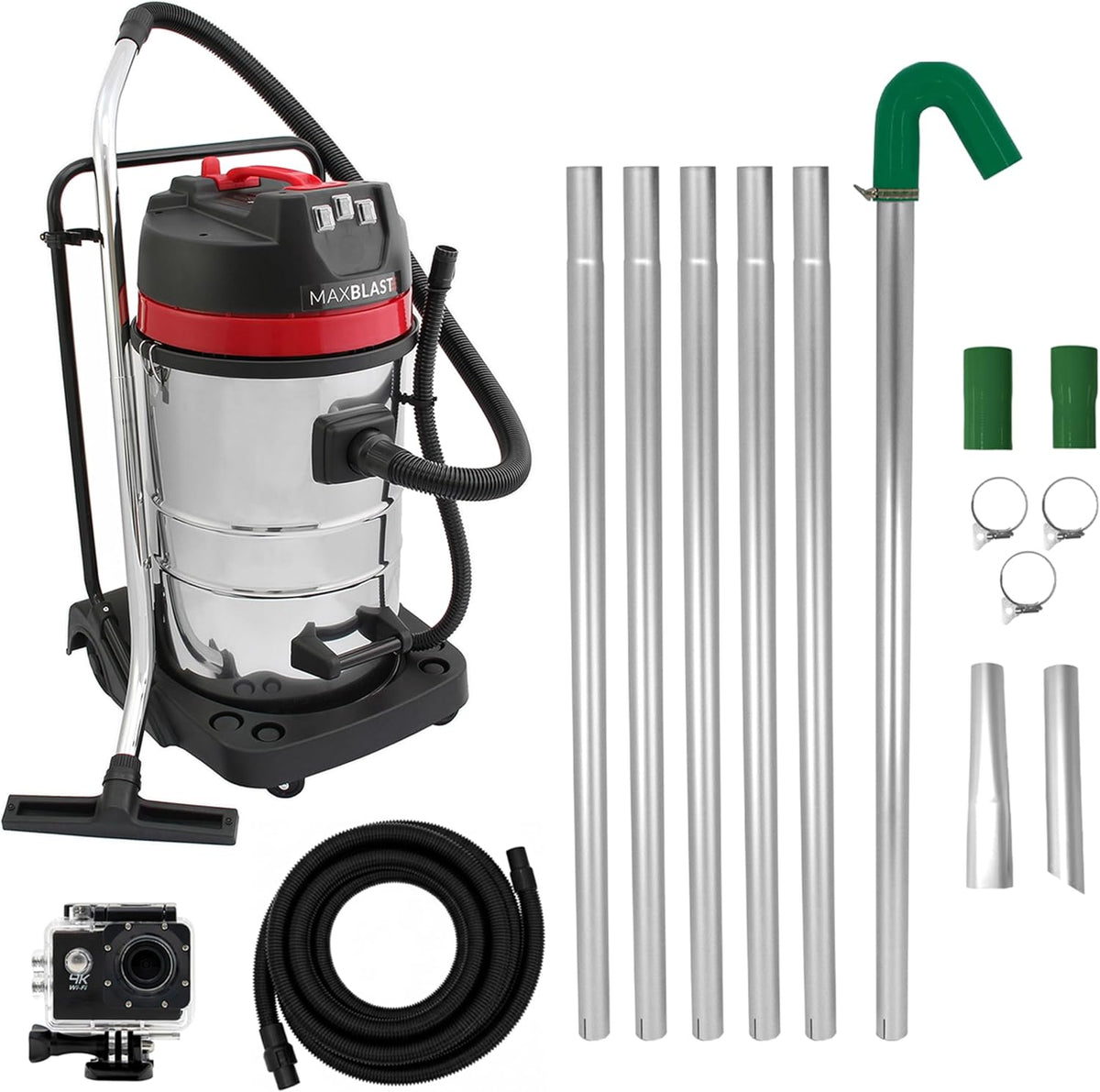 MAXBLAST épilateur à lumière pulsée, 80 L, 3000 W, 7,2 m, 5 m, Noir, Aspirateur Industriel Moteur Triple Sec & Humide Perche Gouttières 1