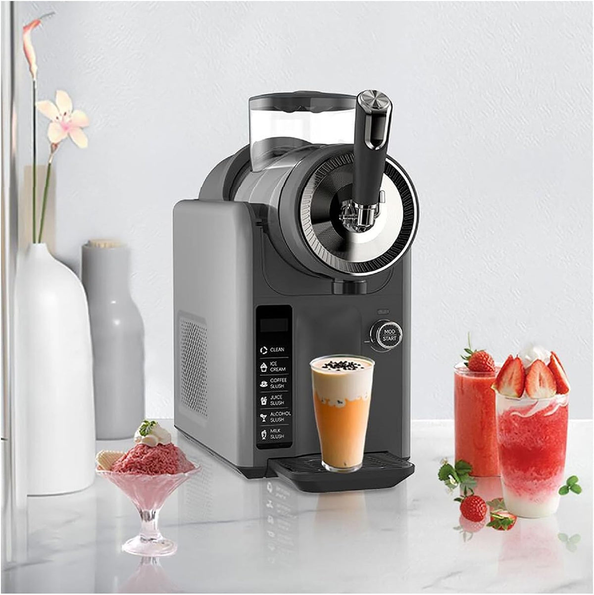 LADECNERHT sorbetière, 1,8l, Gris, Machine à Granité Boissons Glacées, Slush Machine pour Boissons, 5 Modes De Boisson