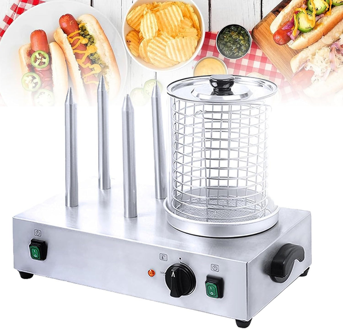 Cashwise Appareils à hot dog, 800 W, 220 V, Argenté, Machine de Chien et Machine à Chauffer Chignon