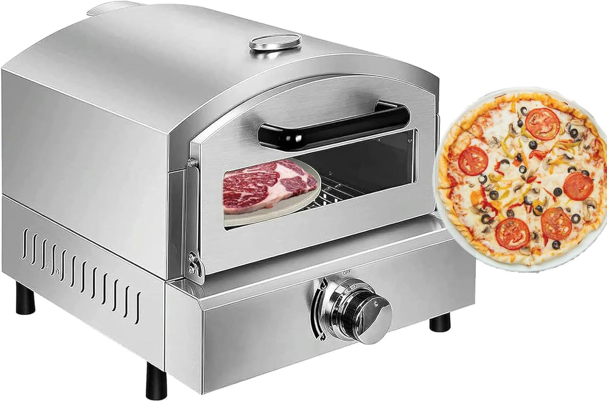 Kindevieft four à pizza, 425x520x410 mm, 12 Pouces, Argenté, Au Propane ExtéRieur, Machine à Pizza Compacte Et Portable