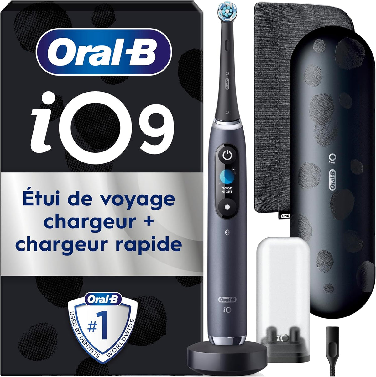 Oral-B Rotatives, Noir, iO 9 Brosse À Dents Électrique e Pour Adultes, Édition Spéciale, 7 Modes De Brossage Avec Blancheur Et Soin Des Gencives