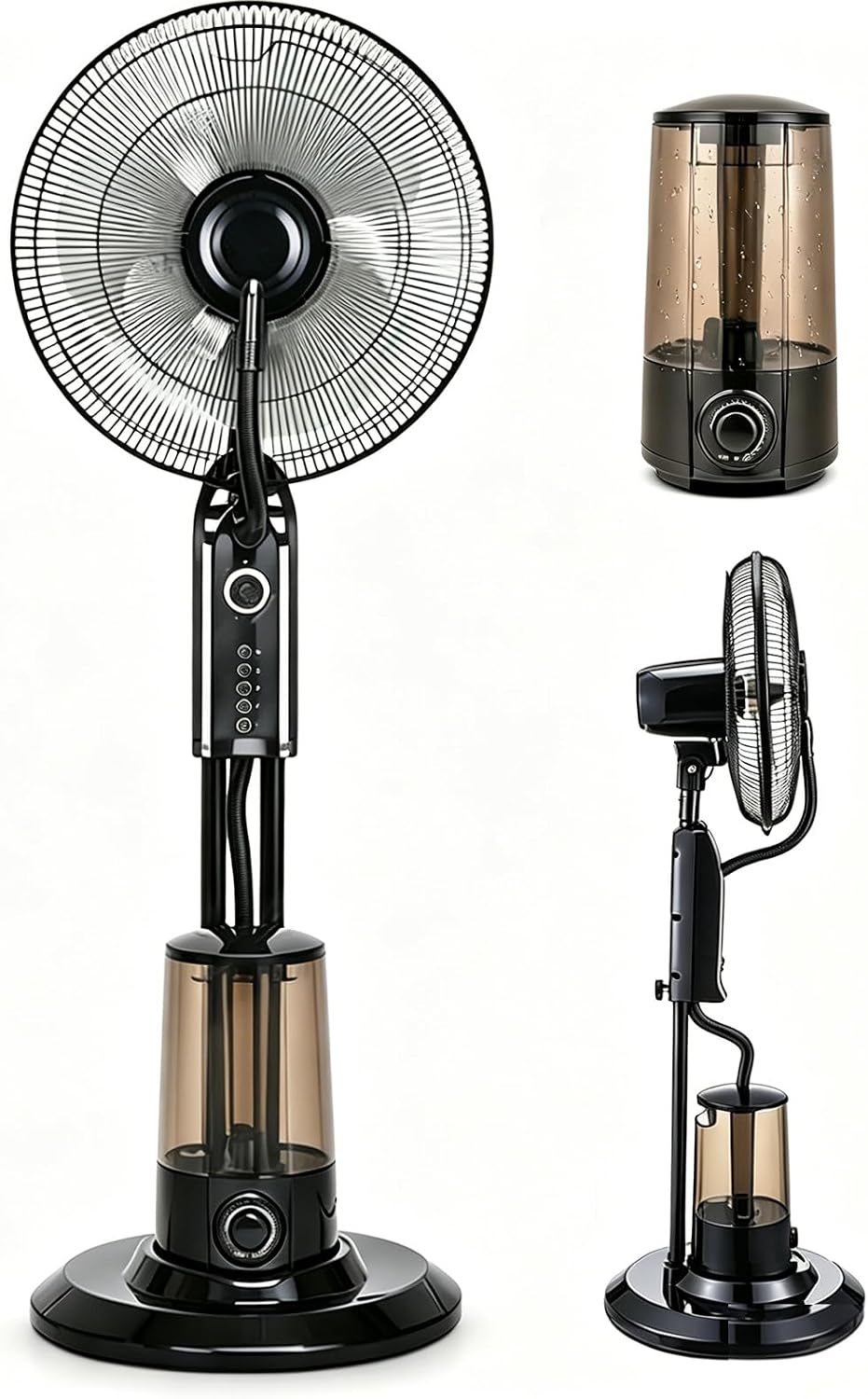Ventilateur ventilateur sur pied, 75 W, 3,2 L, Blanc, sur pied brumisateur silencieux avec 3 vitesses, oscillation à 90° et réservoir