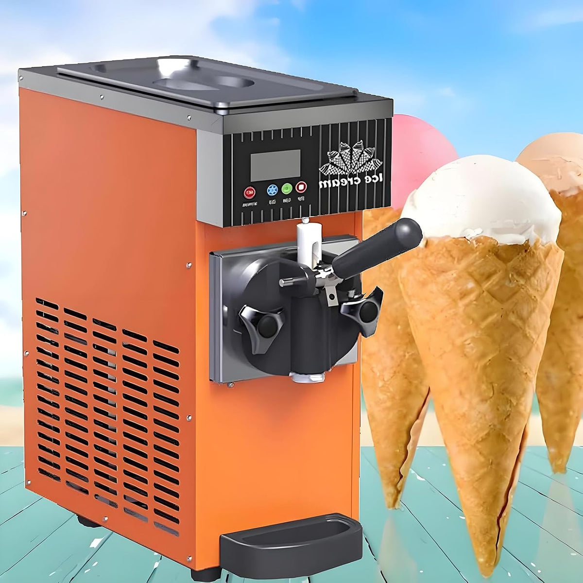 AityBuy sorbetière, 20 x 40 x 51 mm, 450 W, Acier inoxydable, blanc crème, orange, gris, violet, Commerciale à Commande
