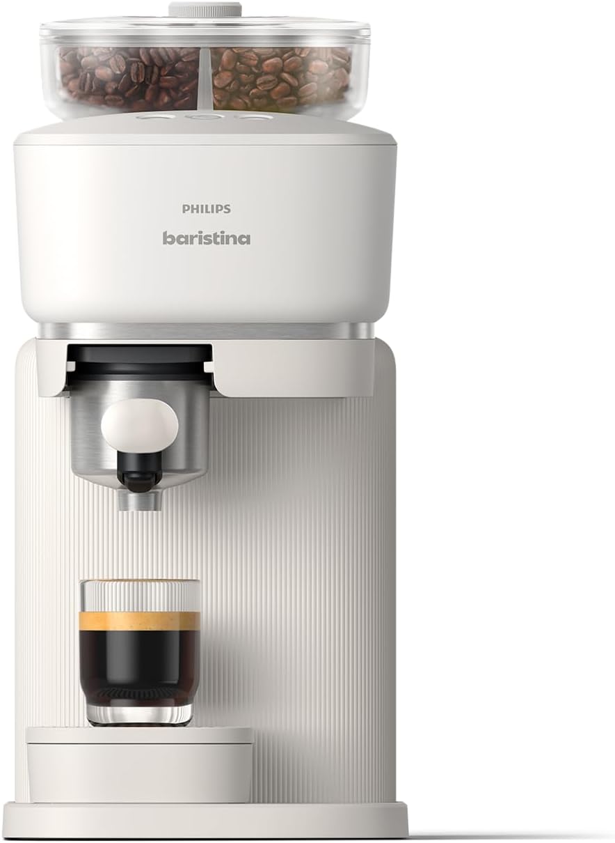 PHILIPS broyeur, Blanc, Machine à expresso Baristina Variety - Bac à grains Double compartiment, Nettoyage facile