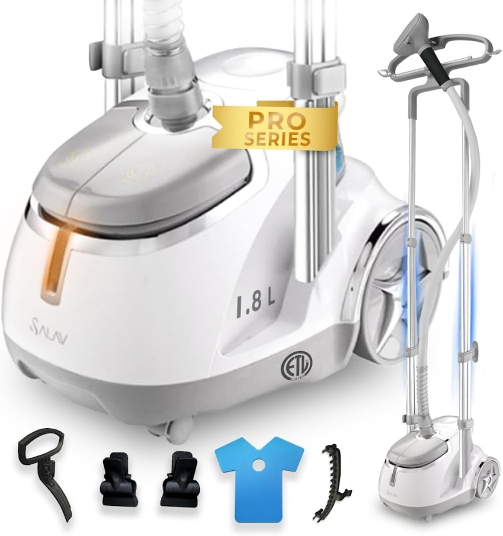 SALAV défroisseur vapeur, Argenté, GS45-DJ Professionnel Vertical avec roulettes, Cintre Multifonction Extra Large