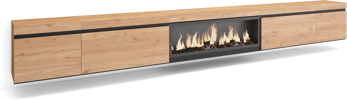 Skraut Home cheminée électrique, 107 cm., 34 W., 368x45x35, Marron, Meuble TV, Banc Télé, Grand Espace de Rangement