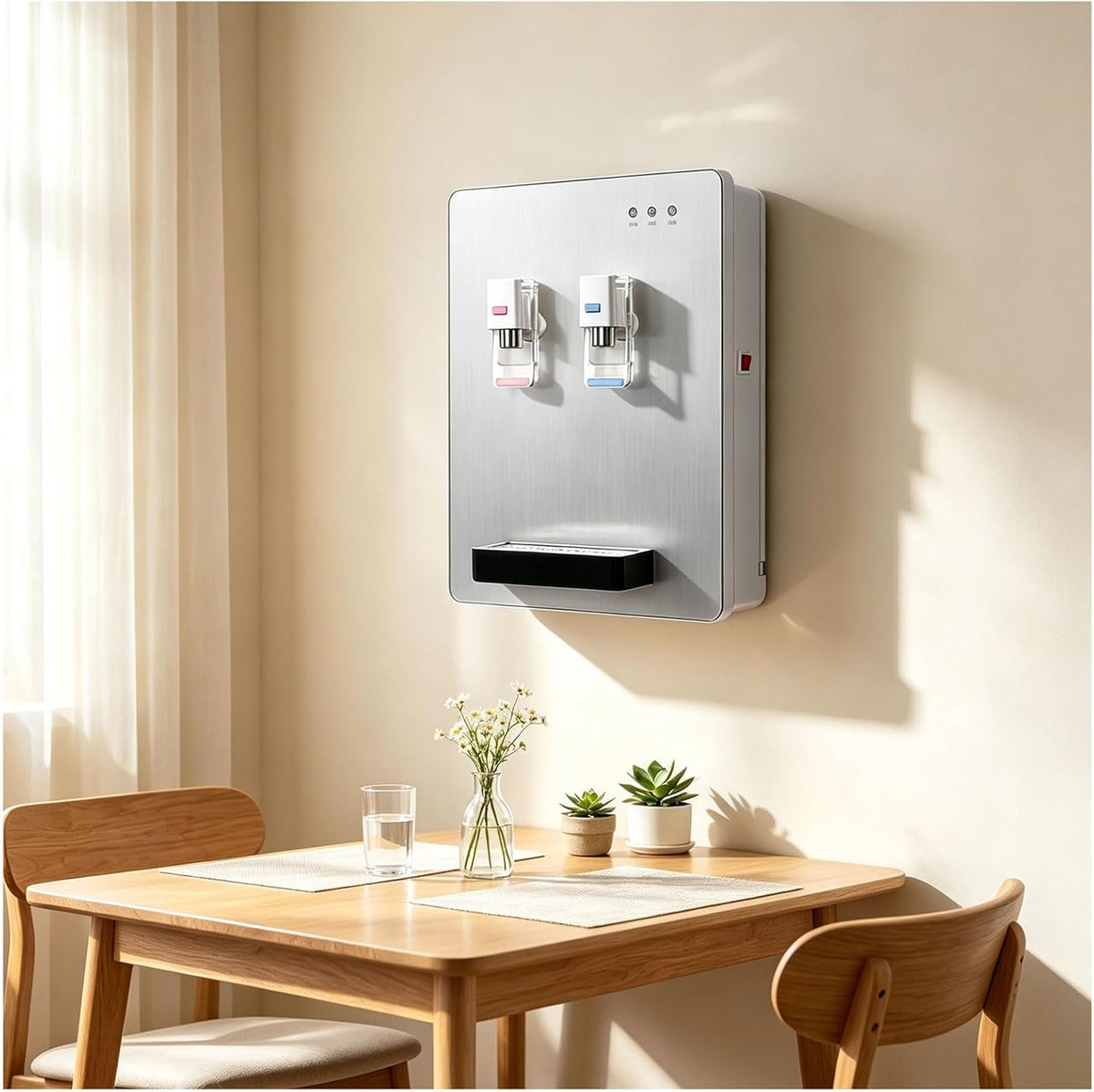 Fontaine fontaine à eau, 32 x 42 x 12 cm, 750 ml, Argenté, à Eau Mural sur Réseau, Réservoir Inox, Refroidisseur d'eau potable à 2 températures