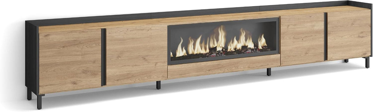 Skraut Home cheminée électrique, 107 cm de large, 32 cm de haut., 34w., 315x61x35 cm, Noir, Meuble TV, Banc Télé