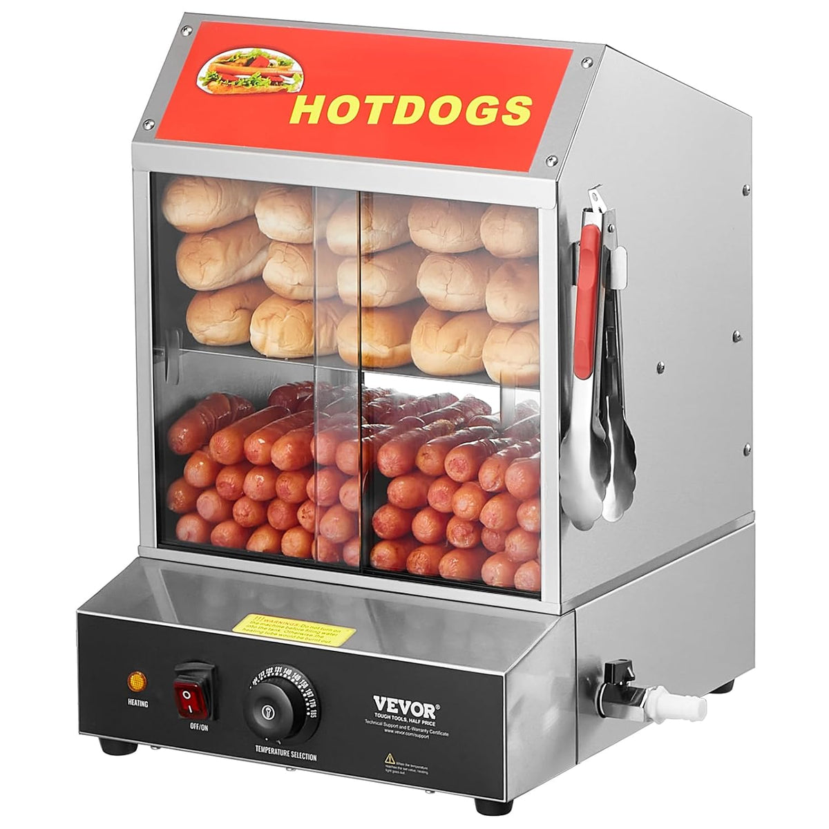 VEVOR Appareils à hot dog, 1200 W, 27 L, Transparent, Cuiseur à Vapeur Hot-Dogs, Machine à Vapeur Hot-Dogs à 2 Niveaux