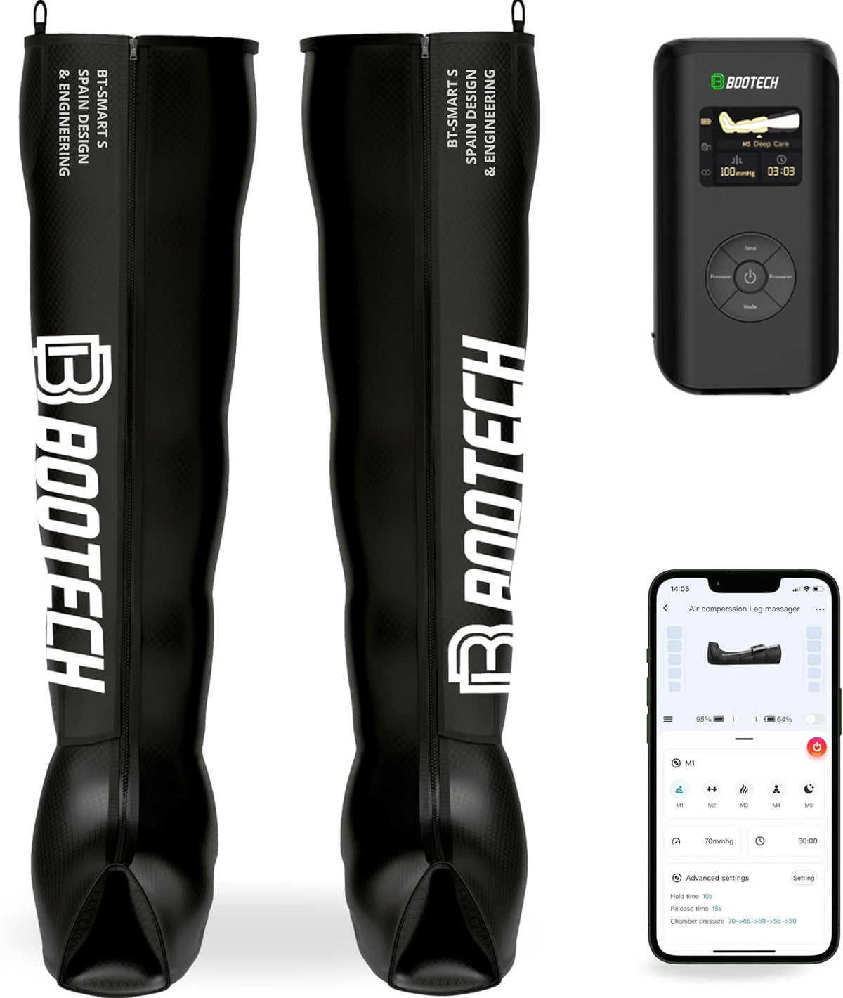 BOOTECH bottes de pressothérapie, Noir, bottes de récupération par compression d'air pour la circulation sanguine