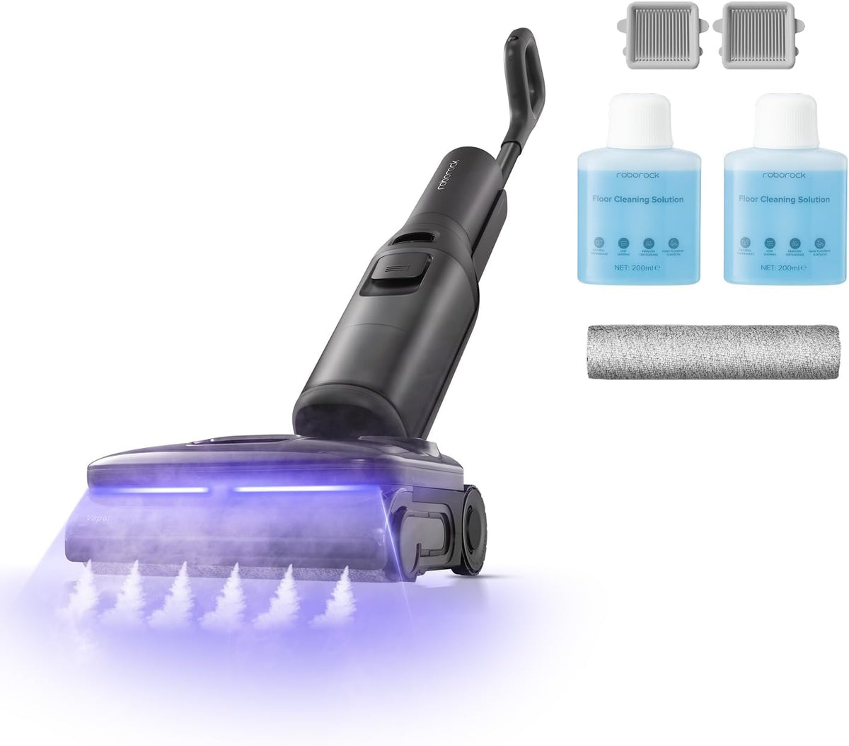 roborock nettoyeur vapeur, 25kPa, Noir, F25 Steam Set sans Fil, Aspirateur Laveur, Aspiration, Haute Température 95°C