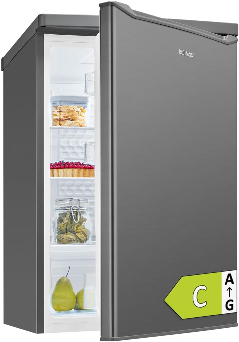 Bomann réfrigérateur, 126 L, Argenté, Classe C, Éclairage LED, pose libre, éclairage LED, clayettes en verre