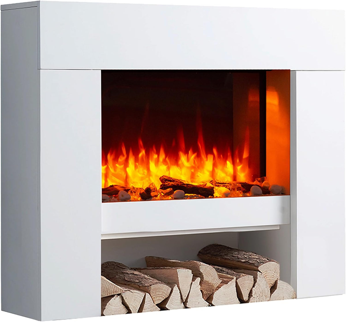 BALDERIA cheminée électrique, 2000 W, Blanc, Foyer électrique de Sol avec Effet de Flammes 3D, Chauffage, éclairage LED