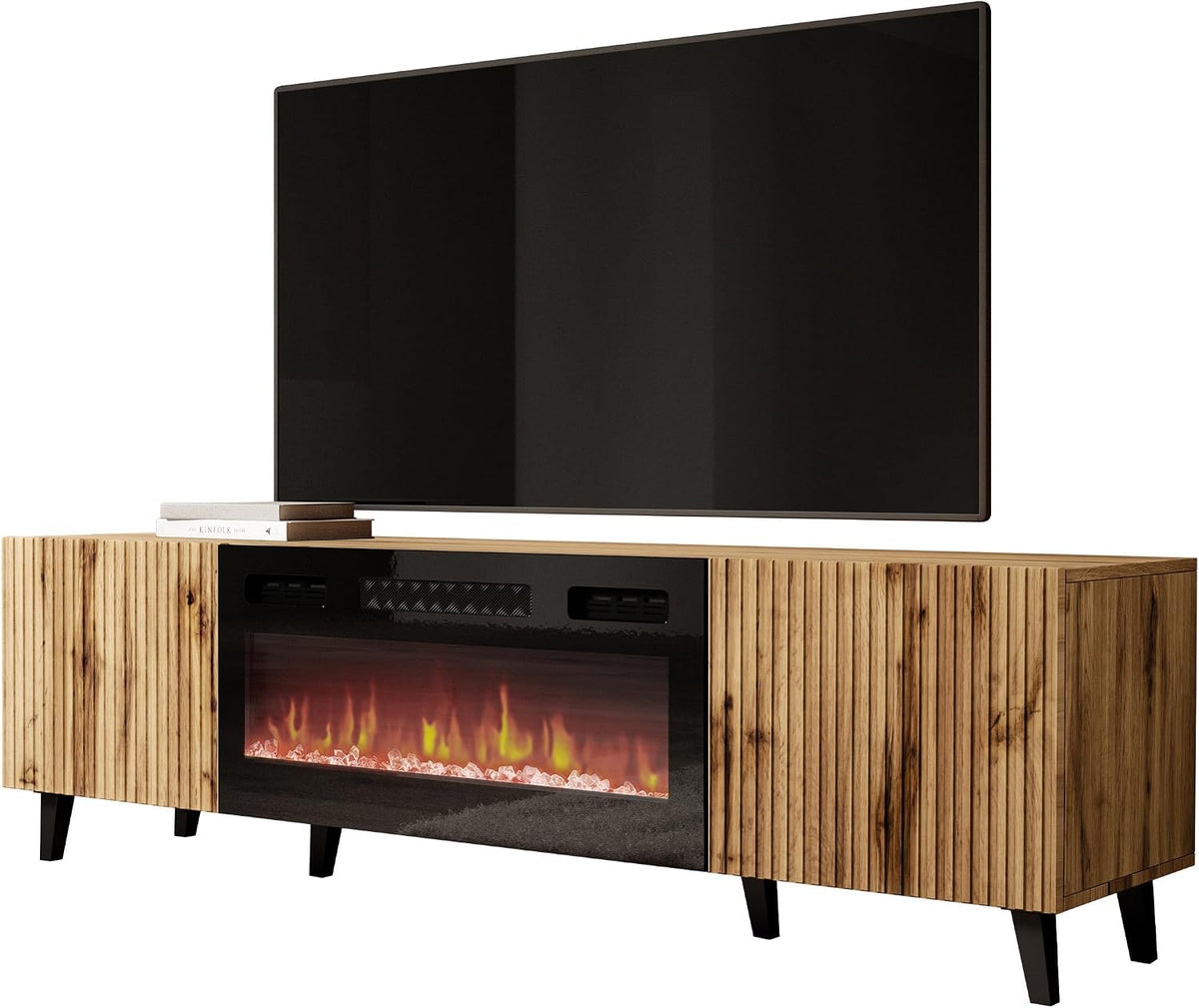 Mirjan24 cheminée électrique, Marron, TV Lowboard Vailbo 180, meuble TV, meuble de télévision, meuble bas