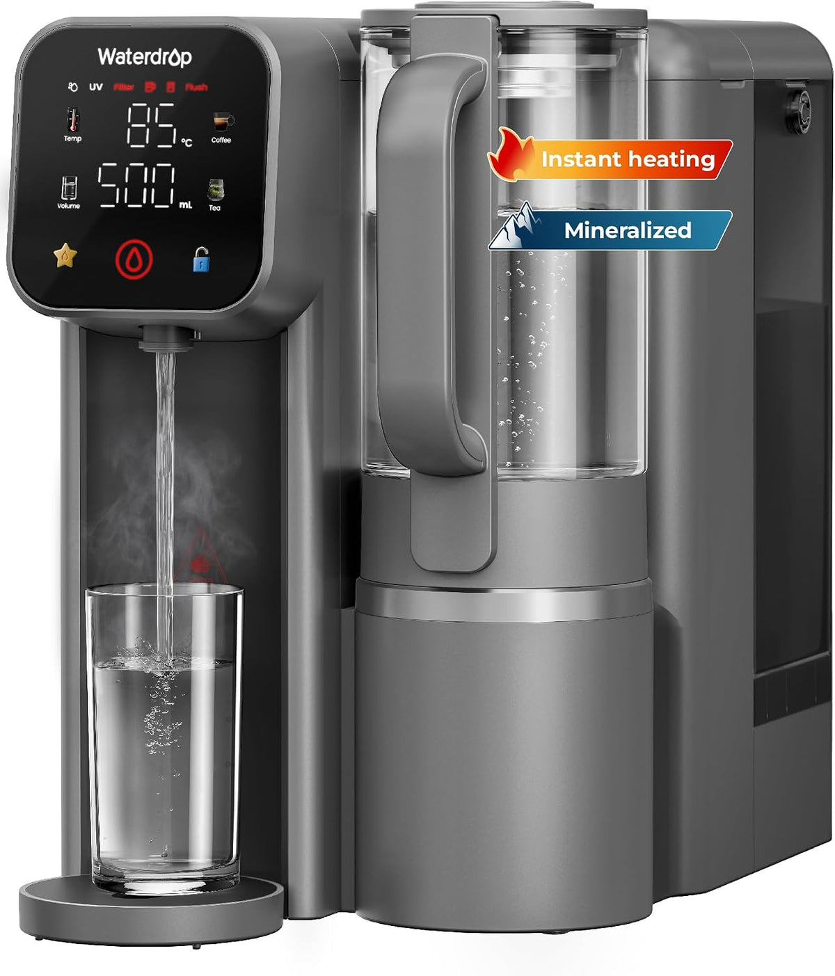 Waterdrop Distributeurs d'eau chaude, Transparent, M6HG Système RO Minéralisé Chaud Instantané, Pichet en Verre
