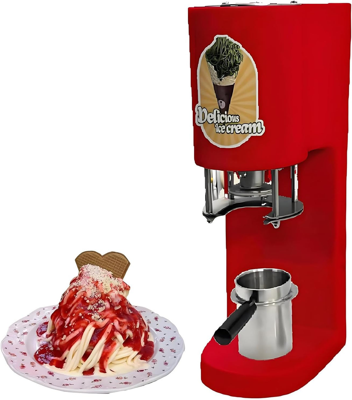 WYBYYDS sorbetière, 30 × 20 × 57 cm, 0,42 L (420 ml), 80 W, 30 L, 30 x 20 x 57 cm, Acier inoxydable, Rouge, Professionnelle à Spaghetti Red